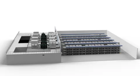 Übersicht von Sachsens größtem Batteriespeicher bei der JT energy in Freiberg
