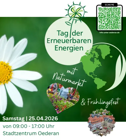 Plakat Tag der erneuerbaren Energien mit Naturmarkt und Frühlingsfest